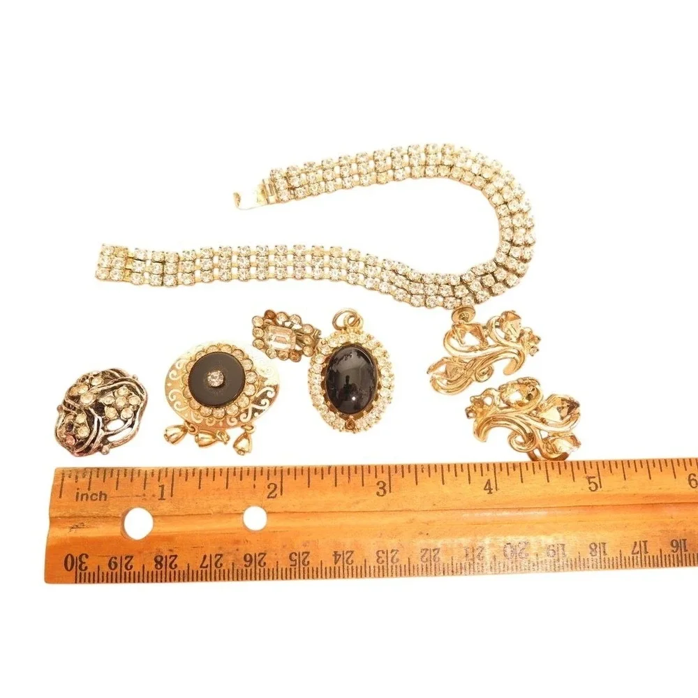 Vintage Rhinestone Bracelet‎ Earrings Enamel Pins Jewelry Lot 4 Restoration*A680